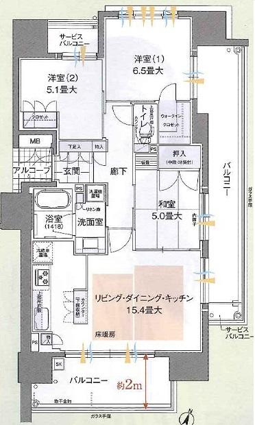 Floor plan. 3LDK, Price 28,900,000 yen, Occupied area 73.29 sq m , Balcony area 25.4 sq m