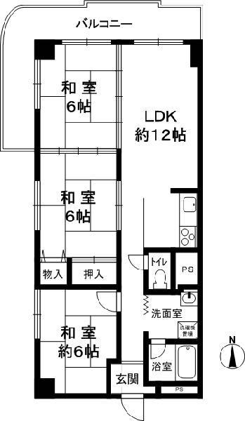 Floor plan. 3LDK, Price 9 million yen, Footprint 66 sq m , Balcony area 8 sq m angle dwelling unit.