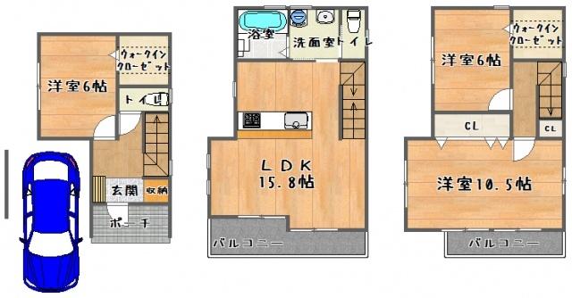 Floor plan. 33,500,000 yen, 3LDK, Land area 60.31 sq m , Building area 96.41 sq m