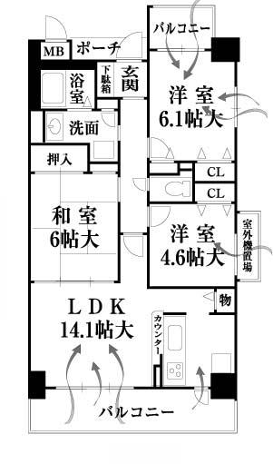 Floor plan. 3LDK, Price 18,800,000 yen, Occupied area 68.26 sq m , Balcony area 12.21 sq m