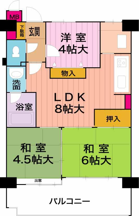 Floor plan. 3LDK, Price 9 million yen, Occupied area 51.44 sq m , Balcony area 11.82 sq m