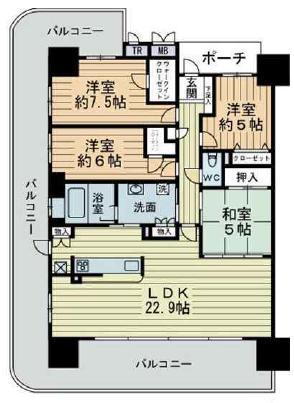 Floor plan. 4LDK, Price 32,400,000 yen, The area occupied 100.5 sq m , The acquisition between the balcony area 45.36 sq m 4LDK, LDK is located Pledge 22.9. The accompanying photo See also.