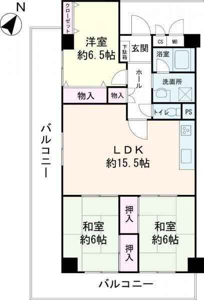 Floor plan. 3LDK, Price 12.3 million yen, Occupied area 77.25 sq m , Balcony area 29.7 sq m