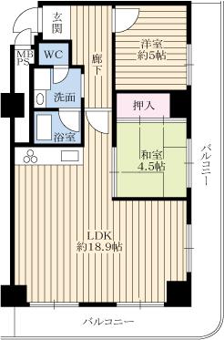 Floor plan. 2LDK, Price 13.8 million yen, Occupied area 64.86 sq m , Balcony area 19.51 sq m March 2012 interior completely renovated! All rooms are bright and airy rooms facing the balcony.