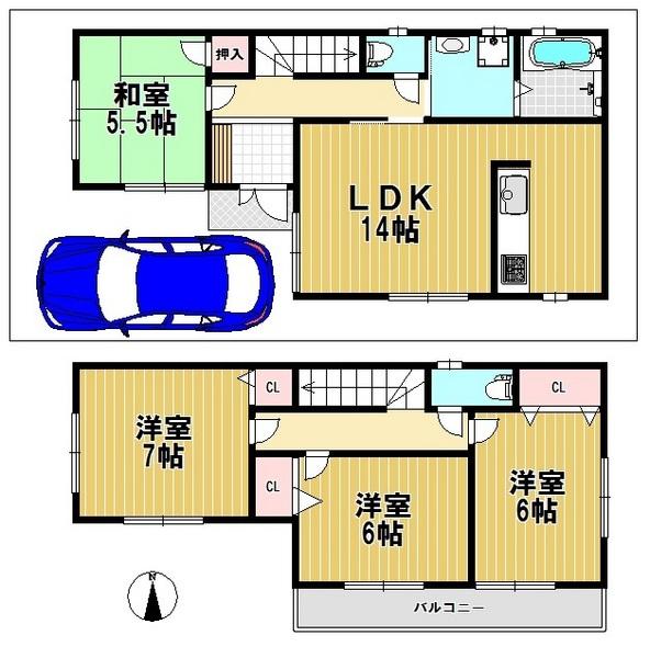 Floor plan. (No. 6 locations), Price 28.8 million yen, 4LDK, Land area 85.42 sq m , Building area 90.72 sq m