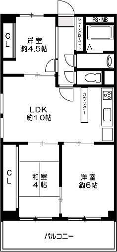 Floor plan. 3LDK, Price 14 million yen, Footprint 59.4 sq m , Balcony area 6.3 sq m