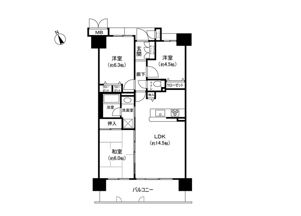 Floor plan. 3LDK, Price 19,800,000 yen, Footprint 66.6 sq m , Balcony area 12.16 sq m