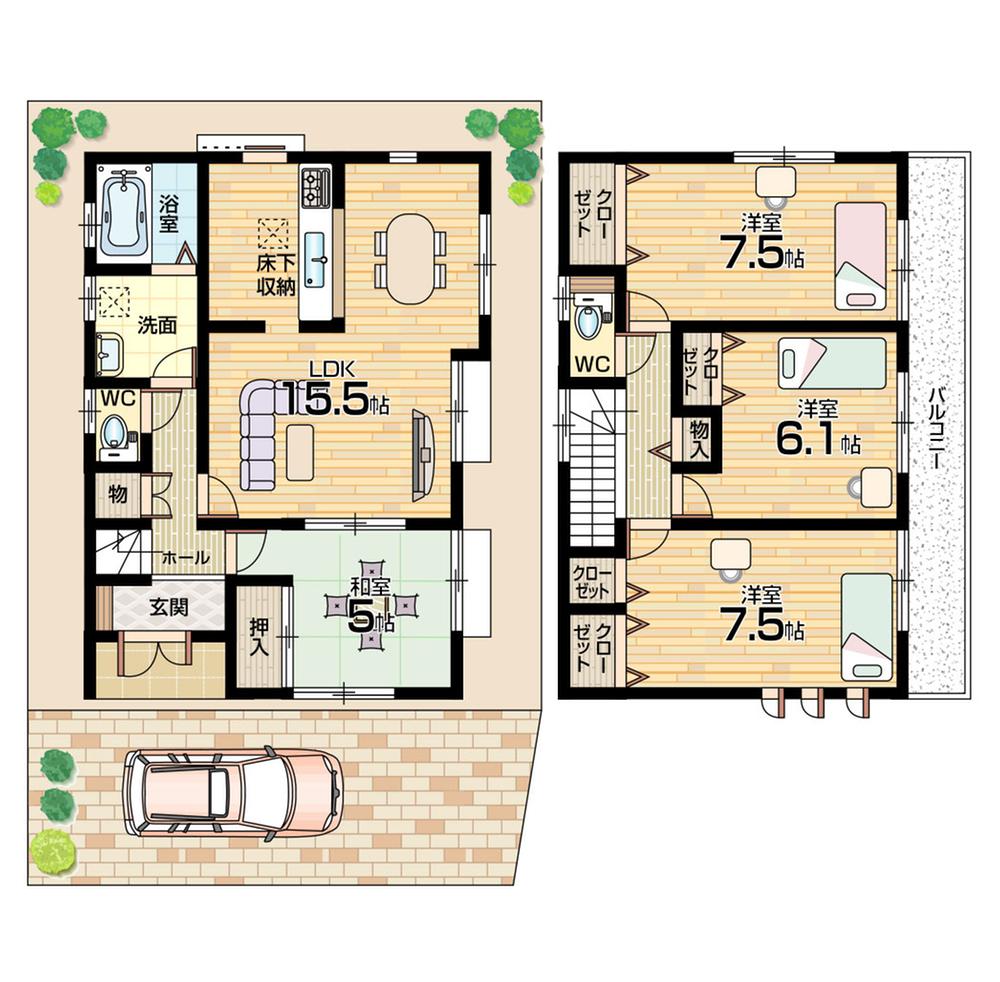 Floor plan. (No. 2 locations), Price 36,800,000 yen, 4LDK+S, Land area 91.84 sq m , Building area 97.71 sq m
