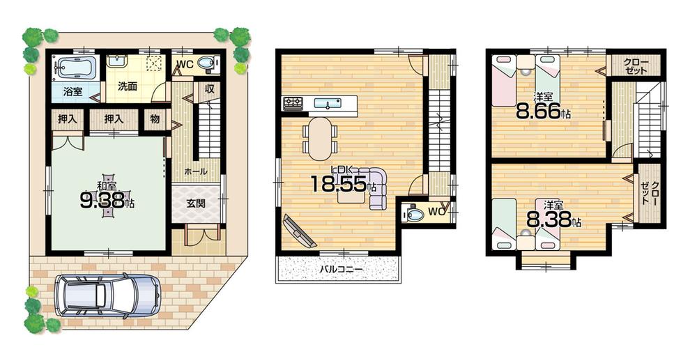 Floor plan. (No. 9 locations), Price 24 million yen, 3LDK, Land area 65 sq m , Building area 108 sq m