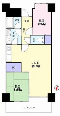 Floor plan. 2LDK, Price 15.8 million yen, Occupied area 56.11 sq m , Balcony area 9.53 sq m