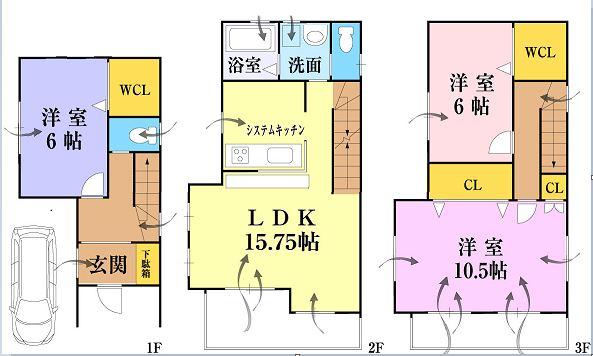 Floor plan. 33,500,000 yen, 3LDK, Land area 60.31 sq m , Building area 96.41 sq m 3 floor is possible future floor plan change! Bright was the pursuit of living ease mansion