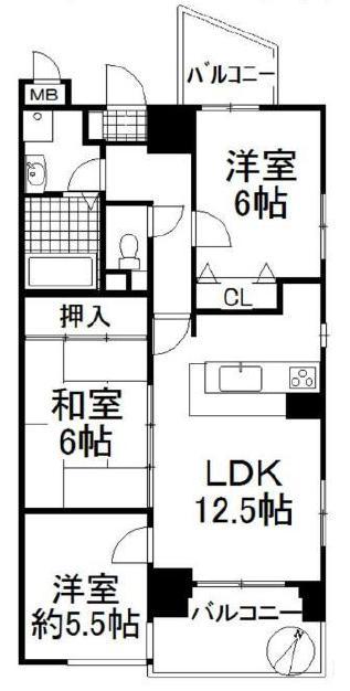 Floor plan. 3LDK, Price 19.5 million yen, Occupied area 64.87 sq m , Balcony area 9.16 sq m renovated, You can immediately move.