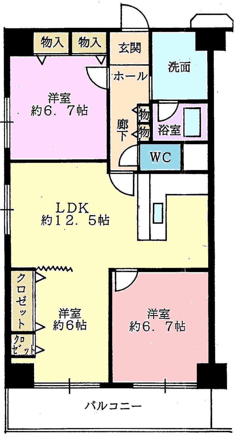 Floor plan. 3LDK, Price 12.6 million yen, Occupied area 73.45 sq m , Balcony area 8.9 sq m