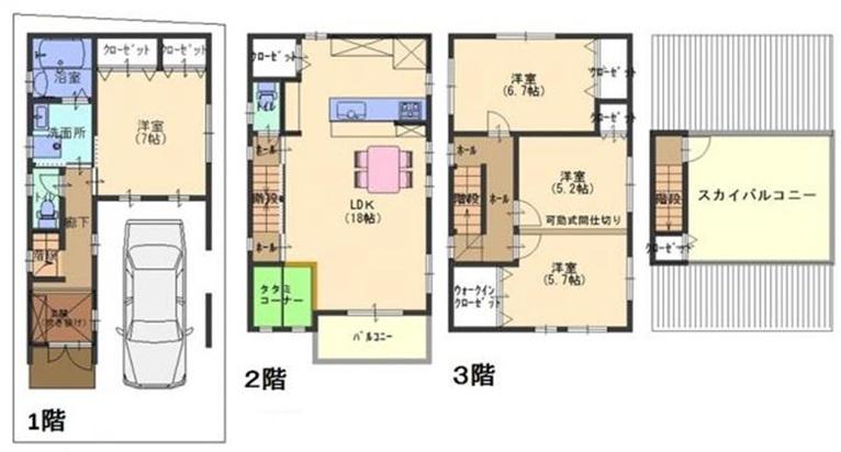 Floor plan. 31,800,000 yen, 4LDK, Land area 65.86 sq m , Building area 101.45 sq m Sky balcony and walk-in closet with!