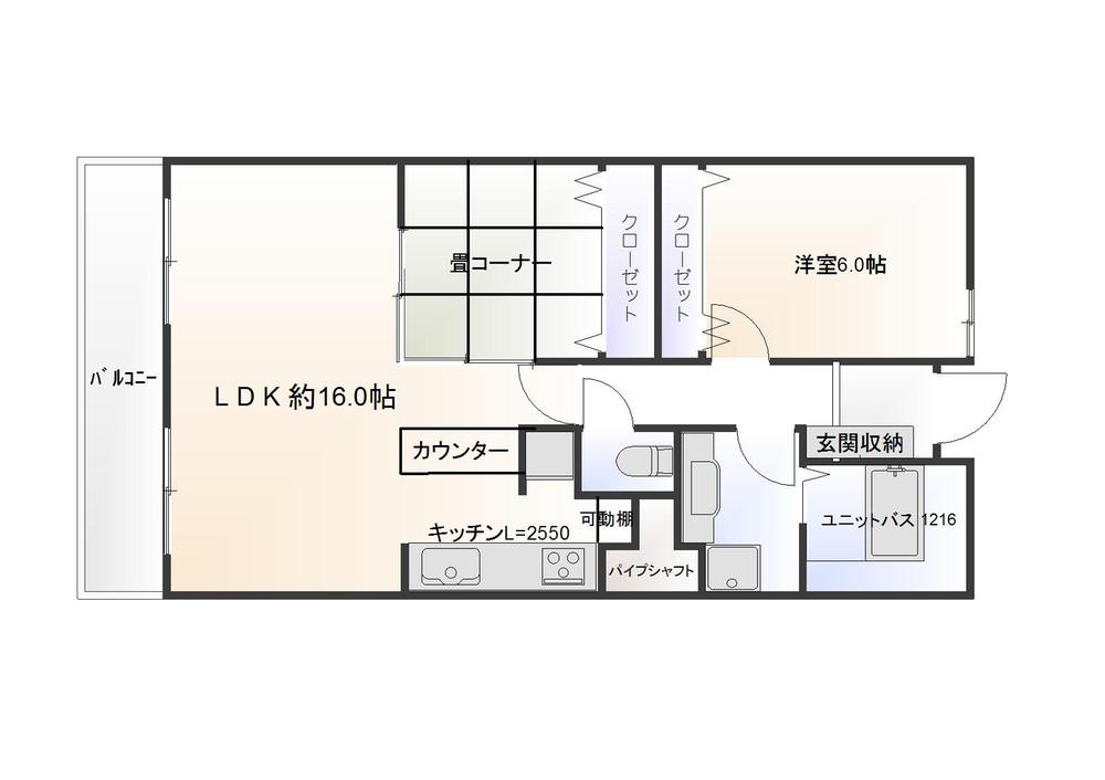 Floor plan. 2LDK, Price 14.8 million yen, Footprint 64.3 sq m , Balcony area 8.26 sq m