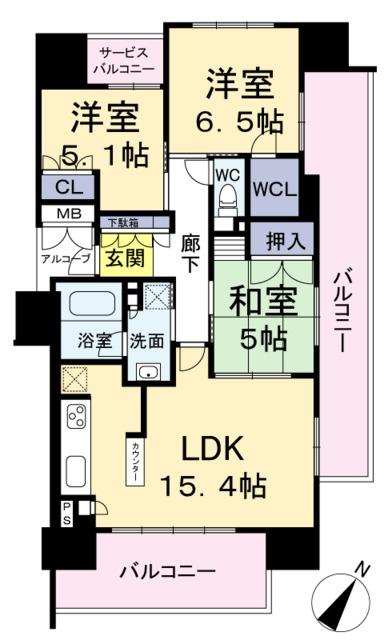 Floor plan. 3LDK, Price 28,900,000 yen, Occupied area 73.29 sq m , Balcony area 25.4 sq m