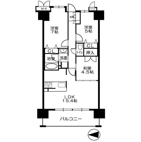 Floor plan. 3LDK, Price 26,800,000 yen, Occupied area 70.06 sq m , Balcony area 11.97 sq m floor heating with
