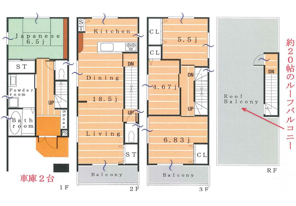 Floor plan. 34,800,000 yen, 4LDK, Land area 69 sq m , It will be building area 107 sq m 4LDK + about 20 Pledge of rooftop balcony of the plan.