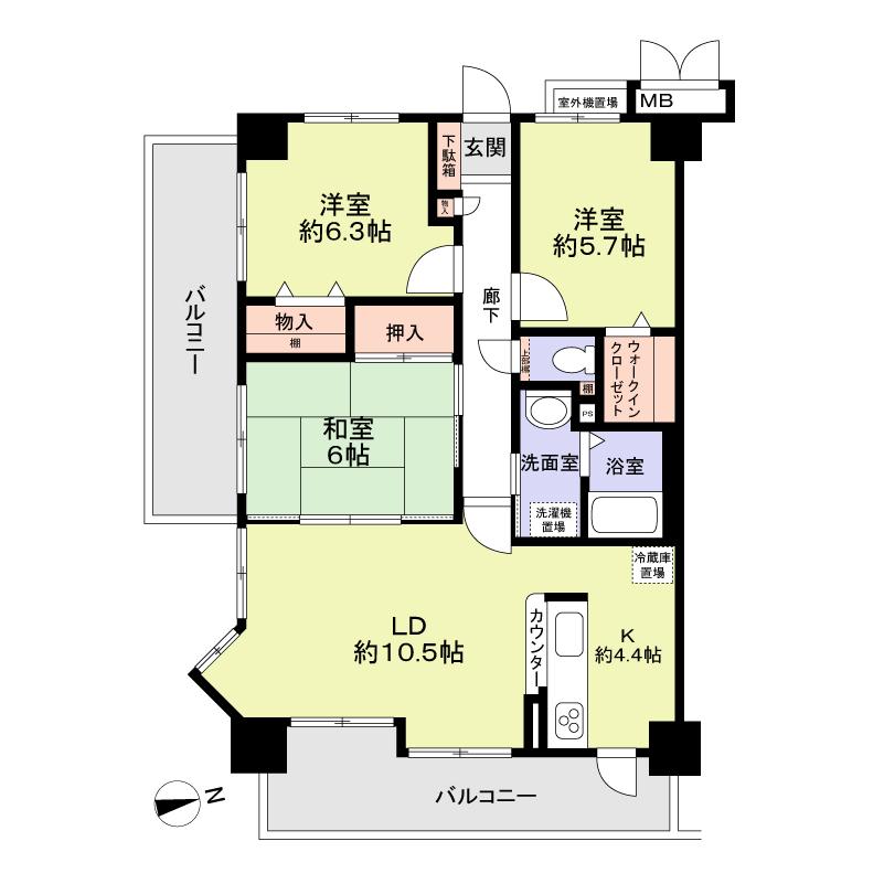 Floor plan. 3LDK, Price 14.8 million yen, Occupied area 75.13 sq m , Balcony area 19.61 sq m