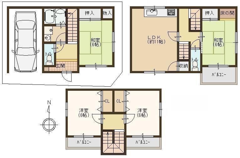 Floor plan. 16.4 million yen, 4LDK, Land area 66 sq m , Is a floor plan that is housed in the whole room in the building area 105.93 sq m south-facing. 
