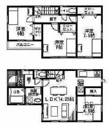 Floor plan. (1 Building), Price 24,800,000 yen, 4LDK, Land area 110 sq m , Building area 94.39 sq m