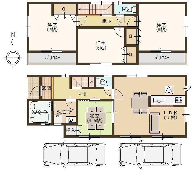 Floor plan. 24,800,000 yen, 4LDK, Land area 110.01 sq m , Is a floor plan of the building area 96.88 sq m 2 units available parking 3LDK ☆