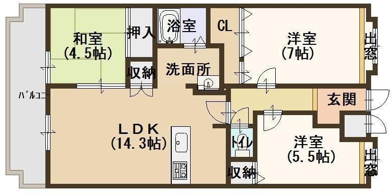 Floor plan. 3LDK, Price 13 million yen, It is a view also good on its own area 70.4 sq m 7 floor