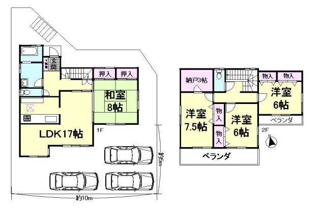 Floor plan. 29,800,000 yen, 4LDK + S (storeroom), Land area 161.59 sq m , There is a building area of ​​113.85 sq m south-facing veranda two places, Ventilation good, Lighting good is good