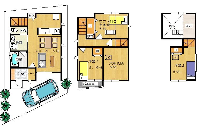 Floor plan. 20.8 million yen, 3LDK + S (storeroom), Land area 69.4 sq m , Building area 75.36 sq m 3LDK + loft & amp; amp; large storage + garage