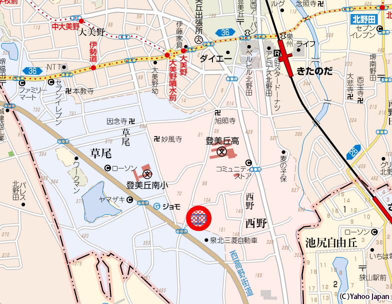 Local guide map. Property Location Map About a 10-minute walk to the express station Kitanoda