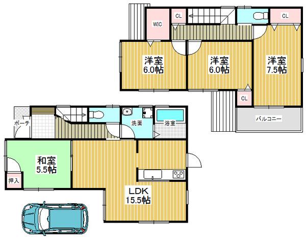 Floor plan. 23.8 million yen, 4LDK, Land area 94.83 sq m , Bright dwelling in the building area 95.58 sq m with plenty of sunshine