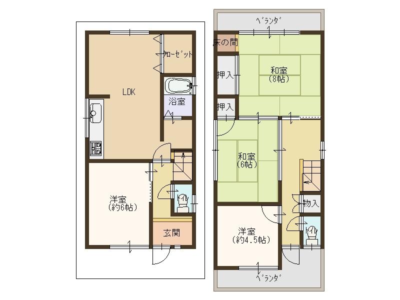 Floor plan. 9.8 million yen, 5DK, Land area 53.51 sq m , Building area 72.45 sq m 2 sided balcony