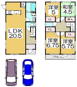 Floor plan. 24,800,000 yen, 4LDK, Land area 129.09 sq m , Building area 102.63 sq m