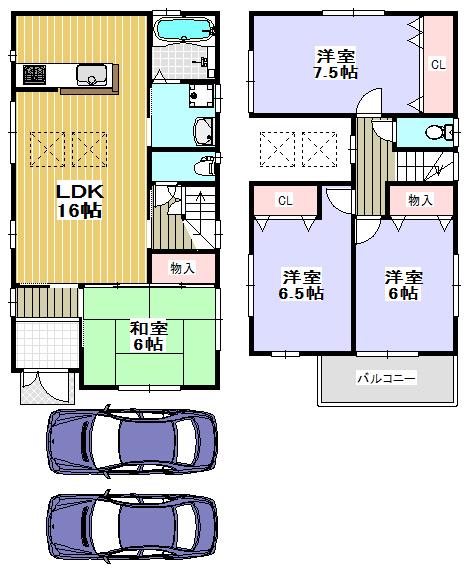 Floor plan. Price 24,800,000 yen, 4LDK, Land area 124.51 sq m , Building area 96.39 sq m