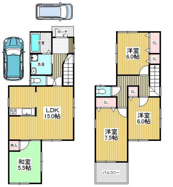 Floor plan. 27,800,000 yen, 4LDK, Land area 115.08 sq m , Building area 94.77 sq m 4LDK, Parking space two Allowed