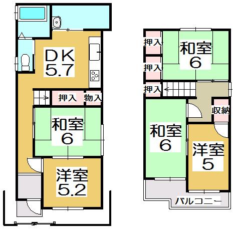Floor plan. 9.8 million yen, 5DK, Land area 66.02 sq m , Building area 76.74 sq m