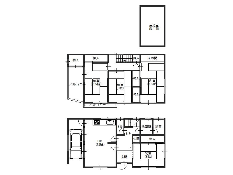 Floor plan. 13.8 million yen, 4LDK, Land area 74.36 sq m , Building area 101.34 sq m