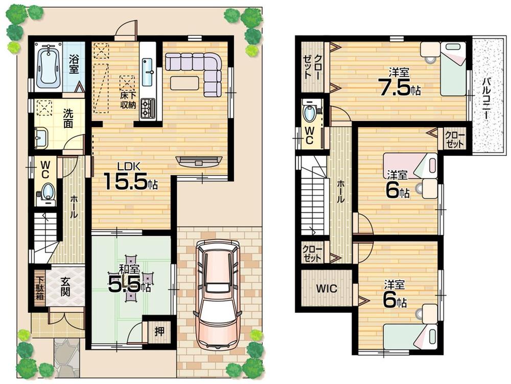 Floor plan. 23.8 million yen, 4LDK + S (storeroom), Land area 94.83 sq m , Building area 95.58 sq m floor plan 4LDK! South-facing balcony!