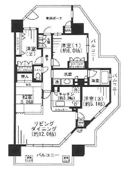 Floor plan. 3LDK + S (storeroom), Price 26,800,000 yen, Occupied area 80.09 sq m , Balcony area 31.33 sq m storage plenty of 4LDK. All rooms is a rare property that faces the balcony.