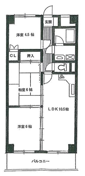 Floor plan. 3LDK, Price 6.8 million yen, Occupied area 57.24 sq m , Balcony area 7.02 sq m