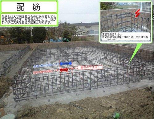 Construction ・ Construction method ・ specification. In the AFC specification, Although it has a diameter of 1 centimeter of rebar to be arranged in a 30 centimeter interval, We are working to strength up to 20 cm interval in diameter 1.3 cm of rebar.