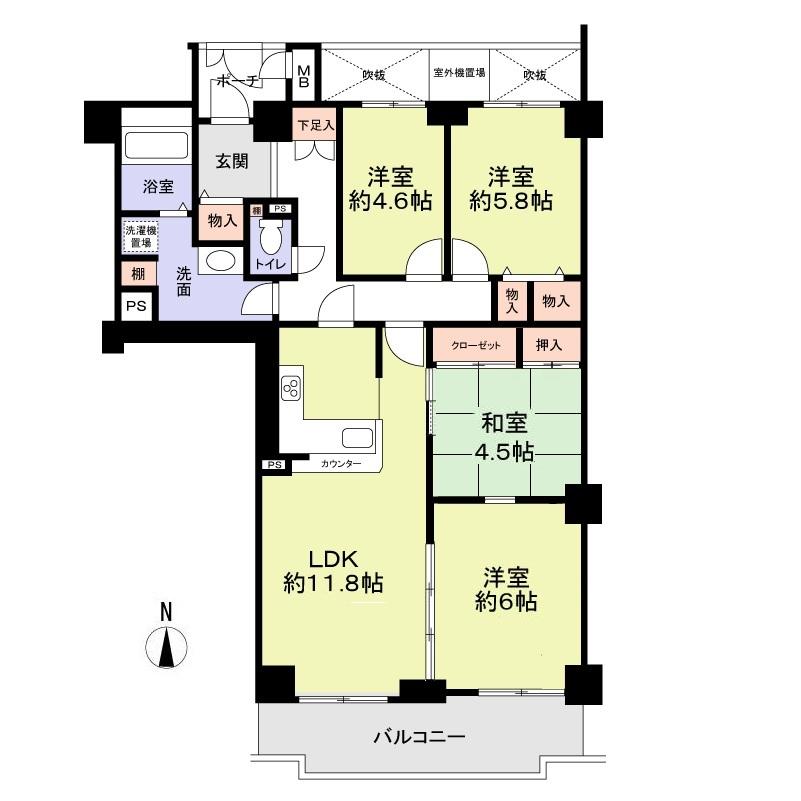 Floor plan. 4LDK, Price 14.5 million yen, Occupied area 91.21 sq m , Balcony area 9.27 sq m