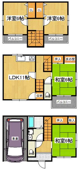 Floor plan. 16.4 million yen, 4LDK, Land area 66 sq m , Building area 105.93 sq m