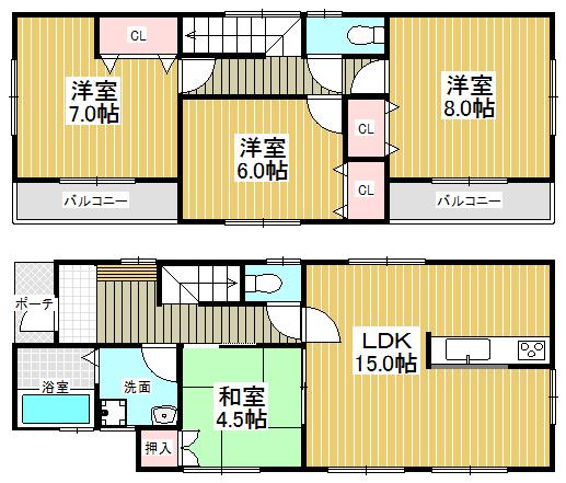 Floor plan. 24,800,000 yen, 4LDK, Land area 110.01 sq m , Building area 96.88 sq m