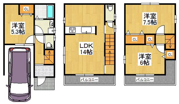 Floor plan. 20.8 million yen, 3LDK, Land area 49.46 sq m , Building area 86.87 sq m