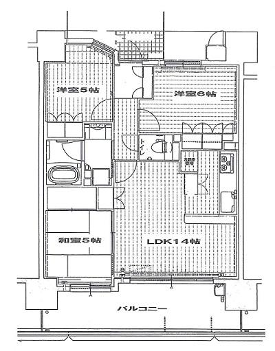 Floor plan. 3LDK, Price 21,800,000 yen, Occupied area 65.62 sq m , Balcony area 14.23 sq m wide span type of floor plan.