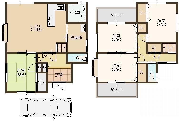 Floor plan. 20.8 million yen, 4LDK, Land area 100.01 sq m , There is housed in a building area of ​​94.77 sq m all room, South is a floor plan of direction. 