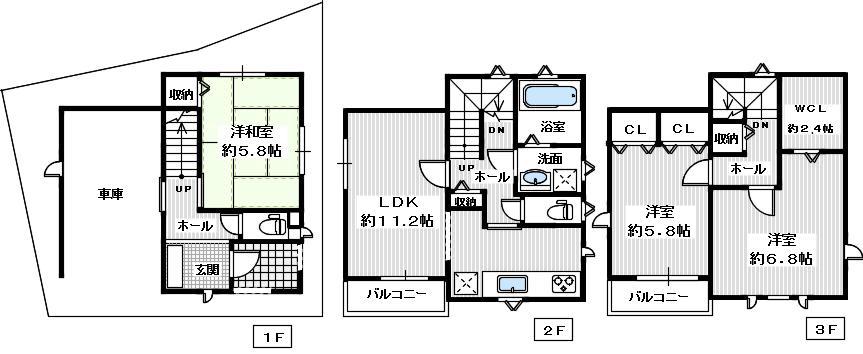 Floor plan. 18,800,000 yen, 3LDK, Land area 55.71 sq m , Building area 96.39 sq m
