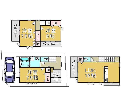 Floor plan. 24 million yen, 3LDK, Land area 70 sq m , Building area 94.39 sq m   ■ There all rooms 6 quires more, You can spend leisurely