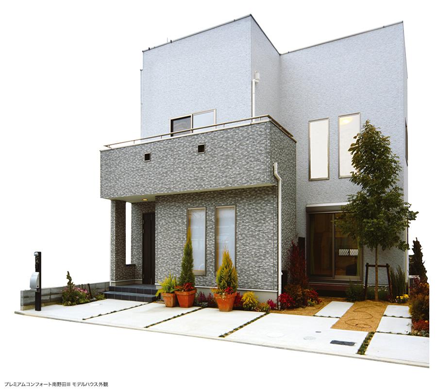 Building plan example (exterior photos). Skip floor and rooftop living is positive light with a sunny house. (Premium Comfort Minaminoda III model house plans)